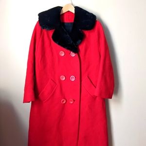 Vintage Red and Black Union Made Fuzzy 3/4 Sleeve Long Coat